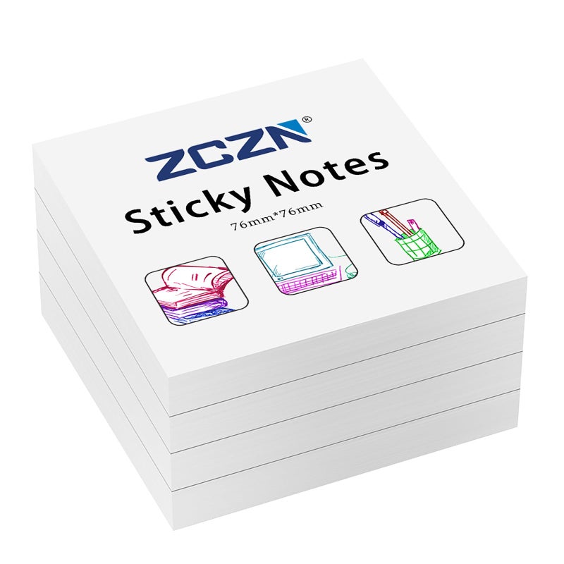 ZCZN White Sticky Notes,3 x 3 in,100 Sheets/Pad,4 Pads/Pack - Image 4